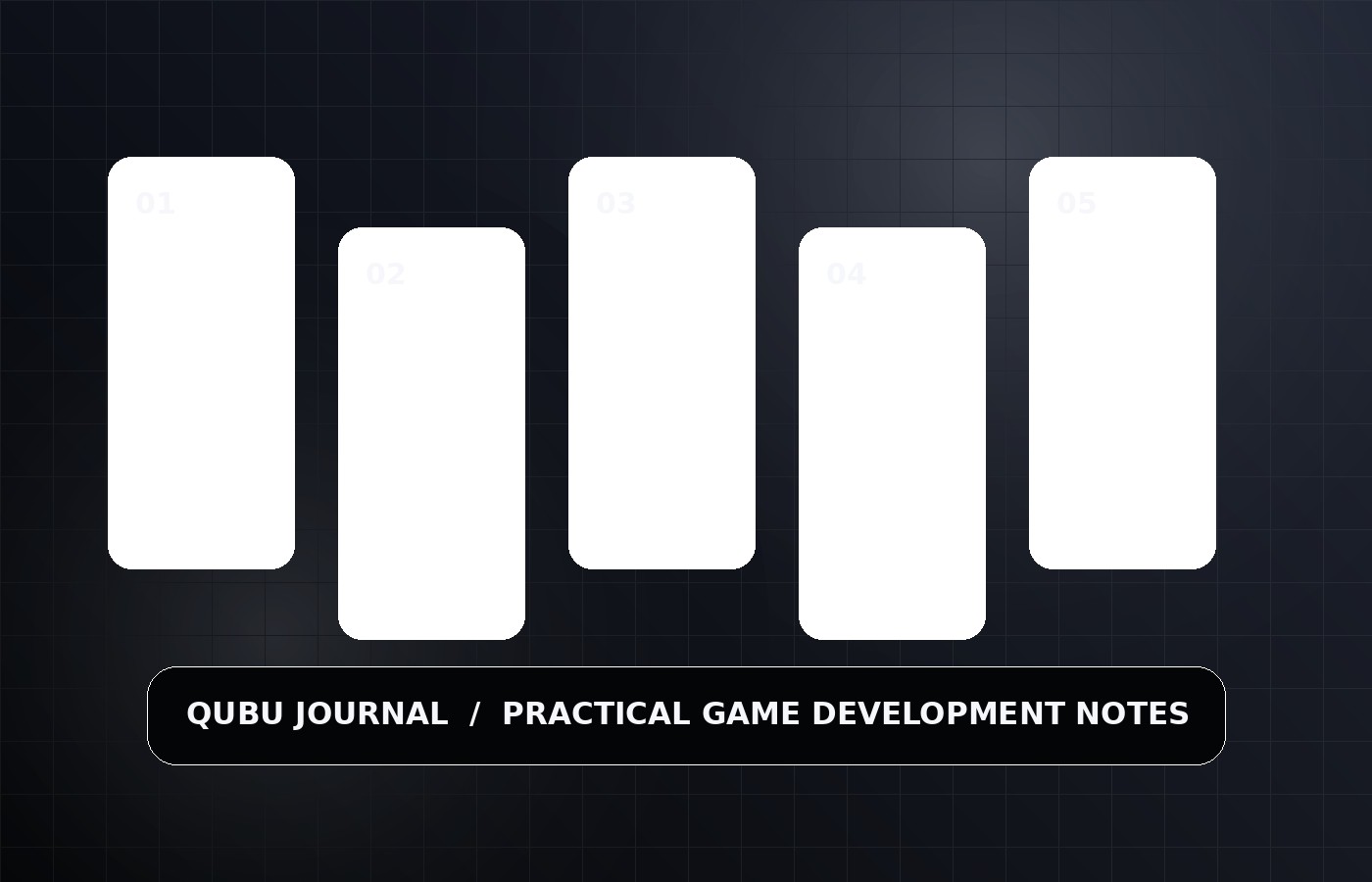 Abstract QUBU journal visual with article cards and production notes