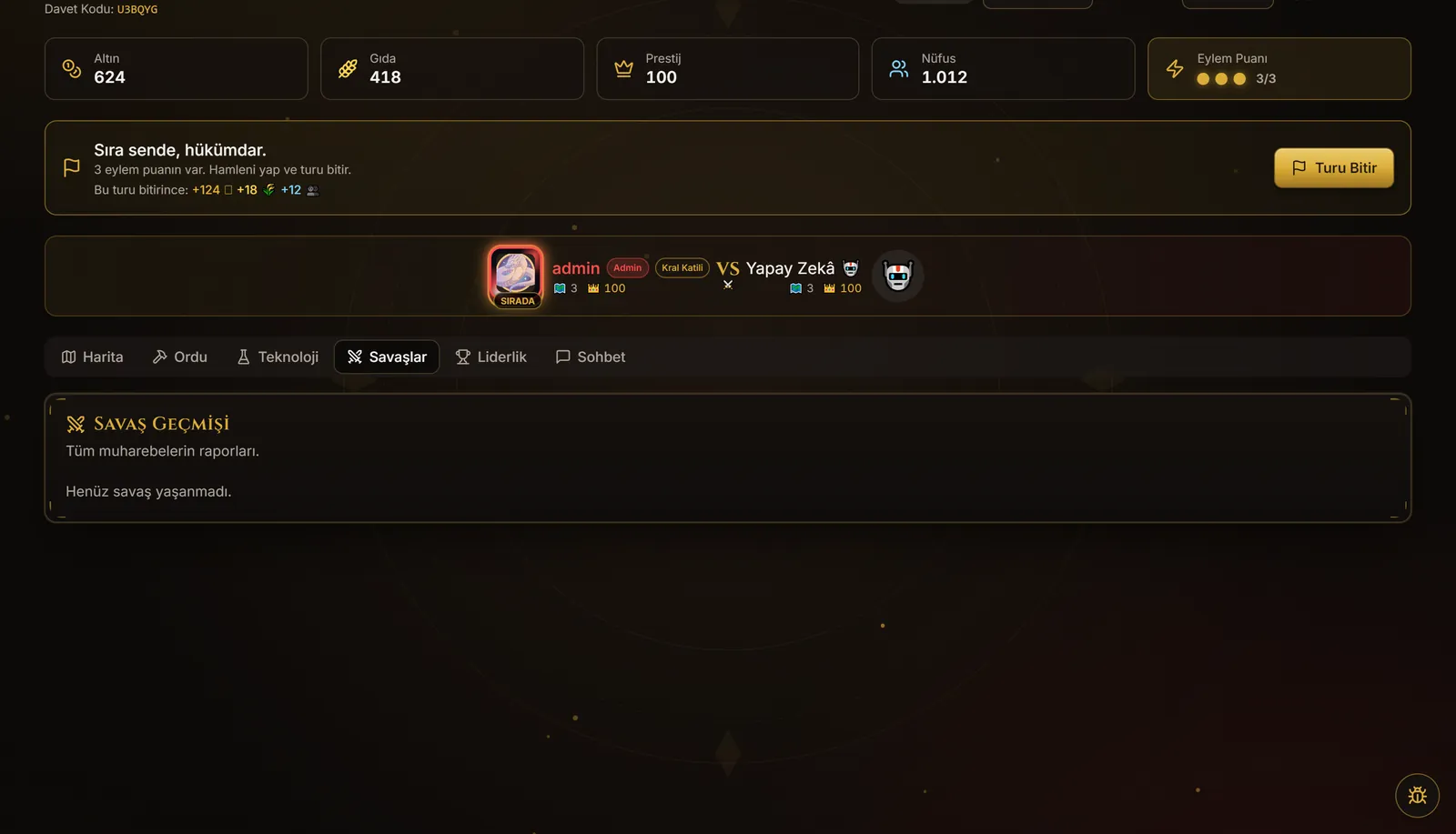 Taht ve Kan battles and battle reports screen