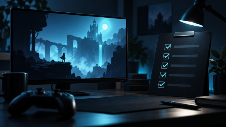 Steam Next Fest için demo hazırlığı, oyun ekranı ve yayın kontrol listesini anlatan editoryal illüstrasyon.